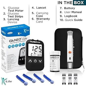 GluNeo Lite Blood Sugar Monitor Glucometer Kit Test Strips Needles Lancets - Image 2